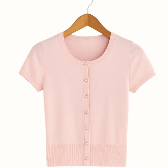 White House Black Market Cap Sleeve Cardigan in Pink Sheen EUC Size M - Picture 3 of 3